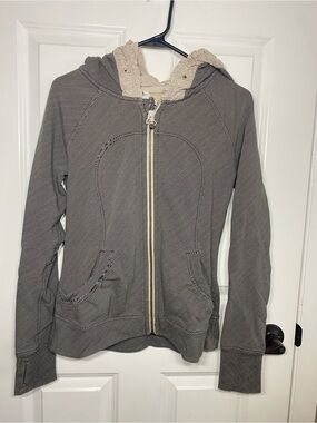 lululemon athletica Striped Hooded Zip Jacket in Beige and Light Gray